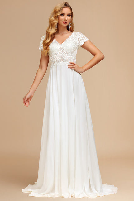 Robe Nuptiale Fluide À Manches Courtes - gallery 1