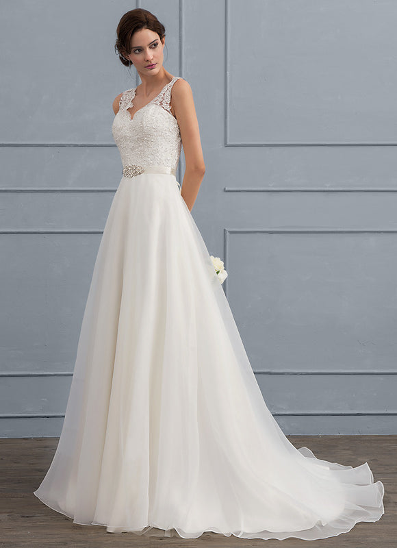 Robe Nuptiale Élégante À Traîne Fluide