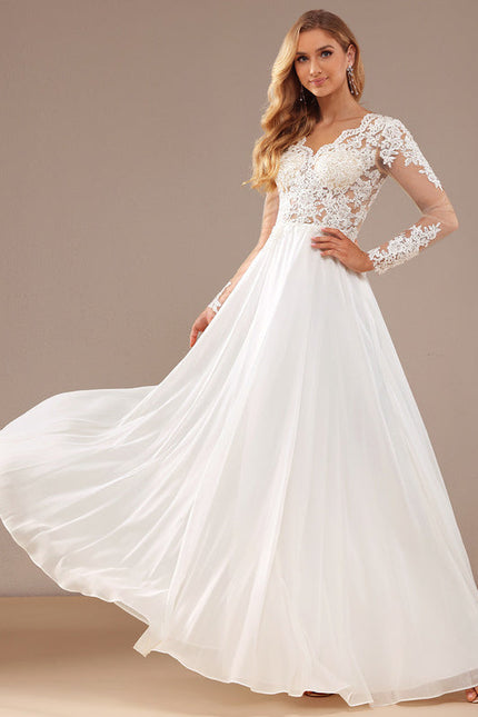 Robe Nuptiale Fluide À Manches Longues - gallery 1