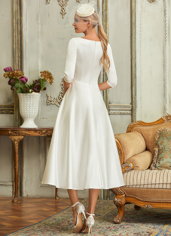 Robe Nuptiale Satinée Élégante Col V - gallery 2
