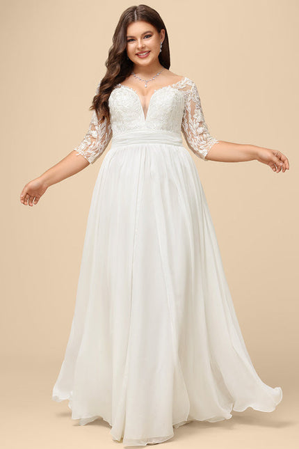 Robe Nuptiale Fluide À Manches En Dentelle - gallery 7
