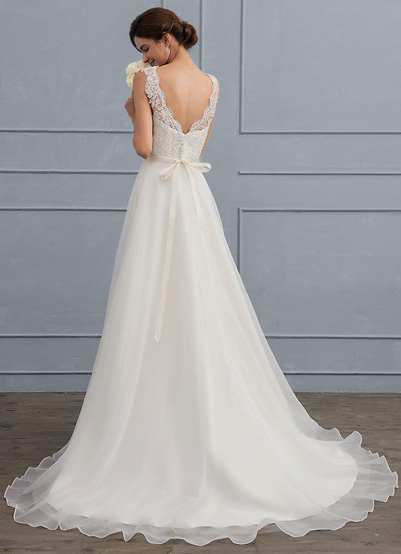 Robe Nuptiale Élégante À Traîne Fluide - gallery 1