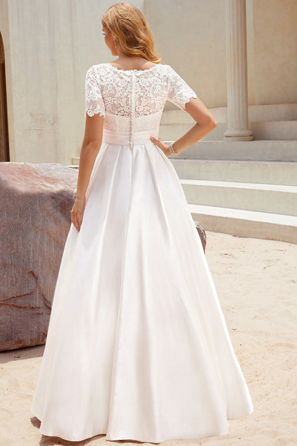 Robe Nuptiale Satinée Col Élégant - gallery 2