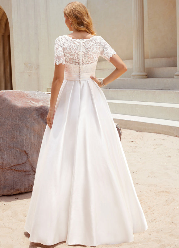 Robe Nuptiale Satinée Col Élégant - gallery 2
