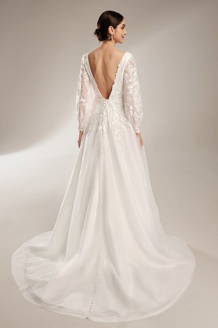 Robe Nuptiale Élégante À Manches Bouffantes - gallery 2