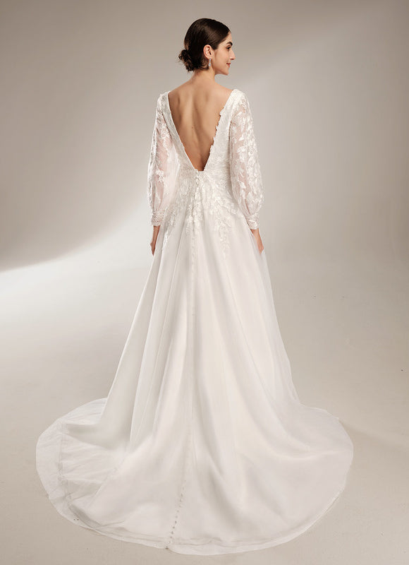 Robe Nuptiale Élégante À Manches Bouffantes - gallery 2
