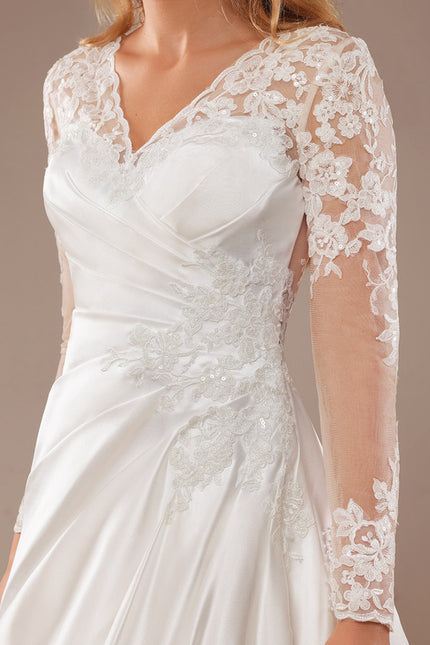Robe Nuptiale Satinée À Manches Longues - gallery 1