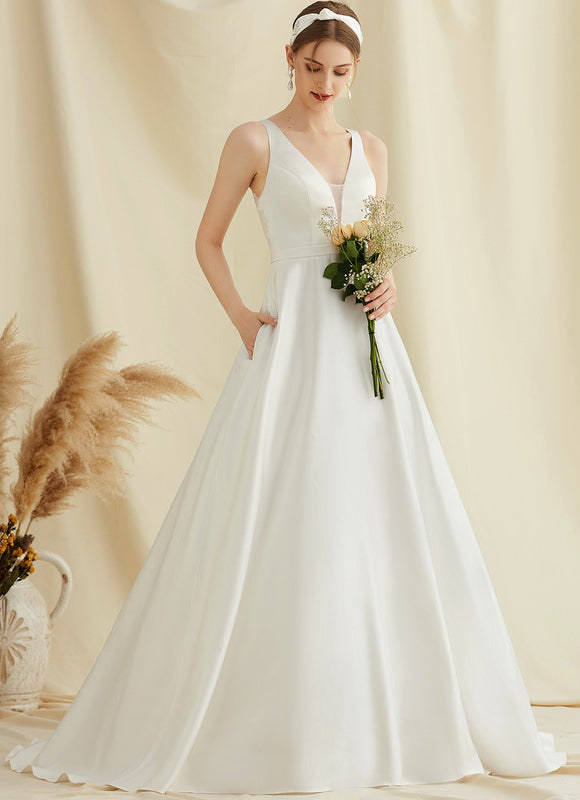 Robe Nuptiale Satinée À Poches