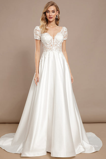 Robe Nuptiale Élégante À Manches Bouffantes