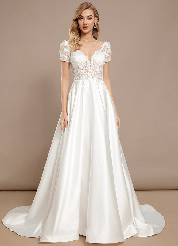 Robe Nuptiale Élégante À Manches Bouffantes