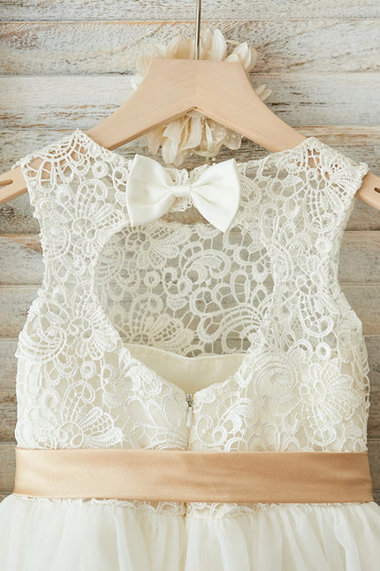 Robe Enfant Dentelle Élégante Avec Nœud - gallery 7
