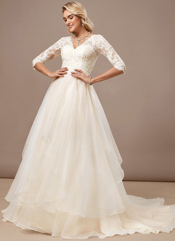 Robe Nuptiale Élégante À Manches Longues