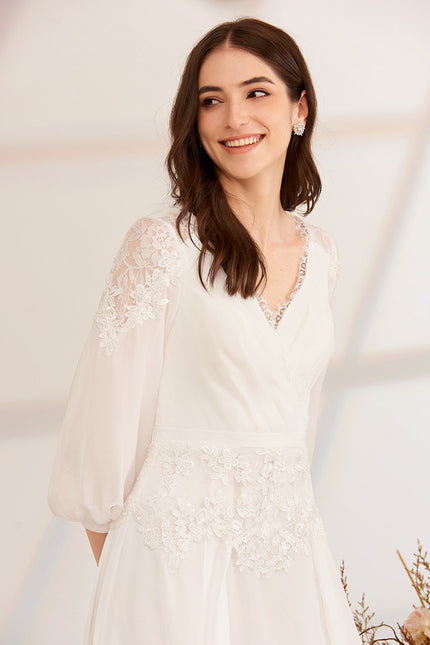 Robe Nuptiale Vaporeuse Élégante Col V - gallery 2
