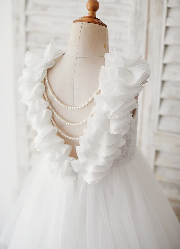 Robe Enfant Nuptiale À Volants Fleuris - gallery 9