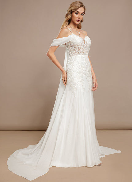 Robe Nuptiale Élégante À Traîne Fluide