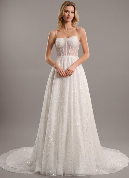 Robe Nuptiale Scintillante À Traîne