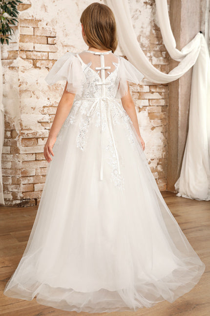 Robe Enfant Nuptiale En Tulle Fleuri - gallery 3