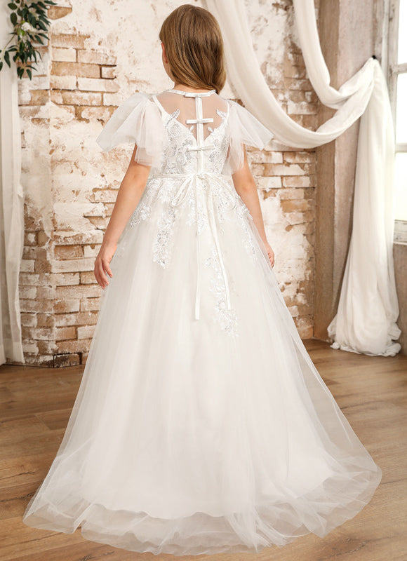Robe Enfant Nuptiale En Tulle Fleuri - gallery 3