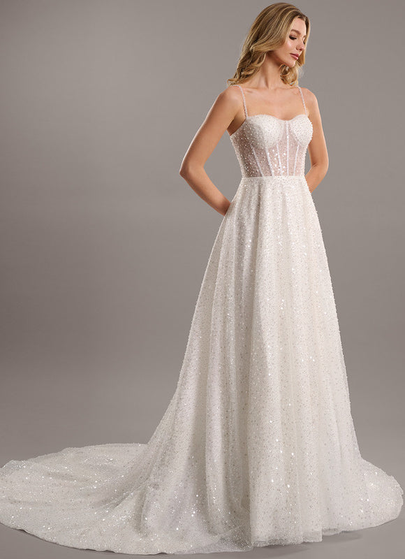 Robe Nuptiale Scintillante À Traîne - gallery 2