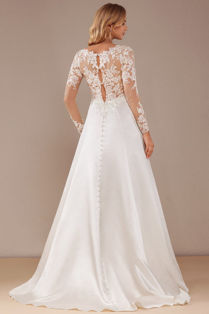 Robe Nuptiale Satinée À Manches Longues - gallery 6