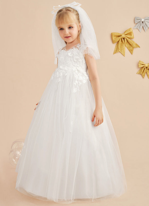 Robe Enfant Florale En Tulle Blanc - gallery 4