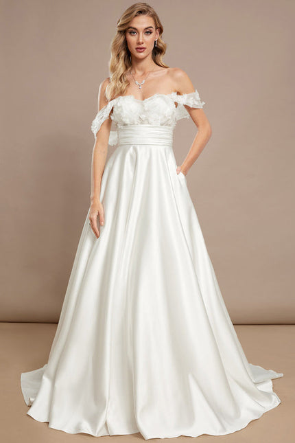 Robe Nuptiale Satinée À Fleurs 3D
