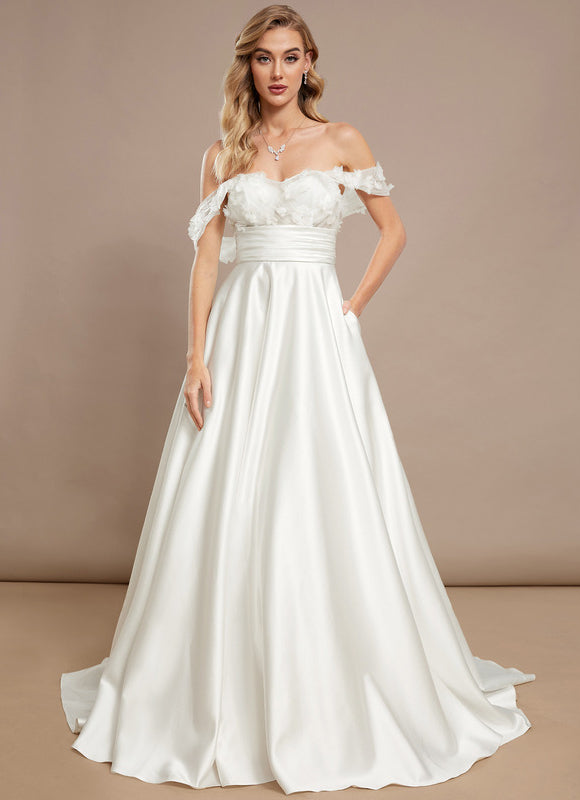 Robe Nuptiale Satinée À Fleurs 3D