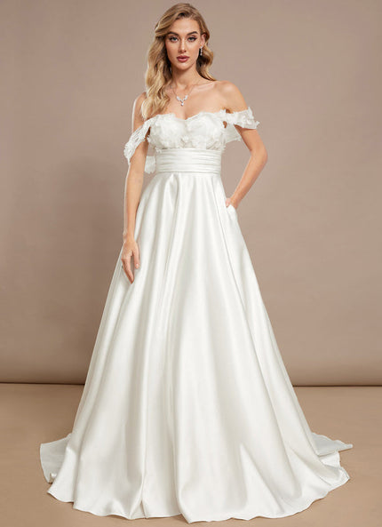 Robe Nuptiale Satinée À Fleurs 3D