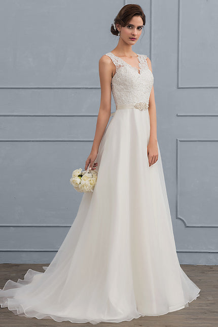 Robe Nuptiale Élégante À Traîne Fluide - gallery 3