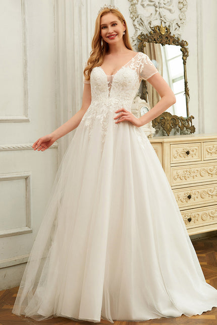 Robe Nuptiale Romantique À Manches Courtes