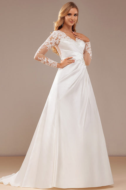 Robe Nuptiale Satinée À Manches Longues - gallery 5
