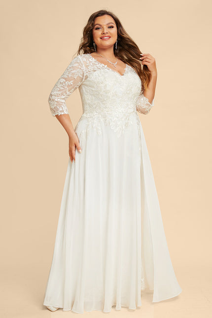 Robe Nuptiale Fluide À Manches En Dentelle - gallery 5