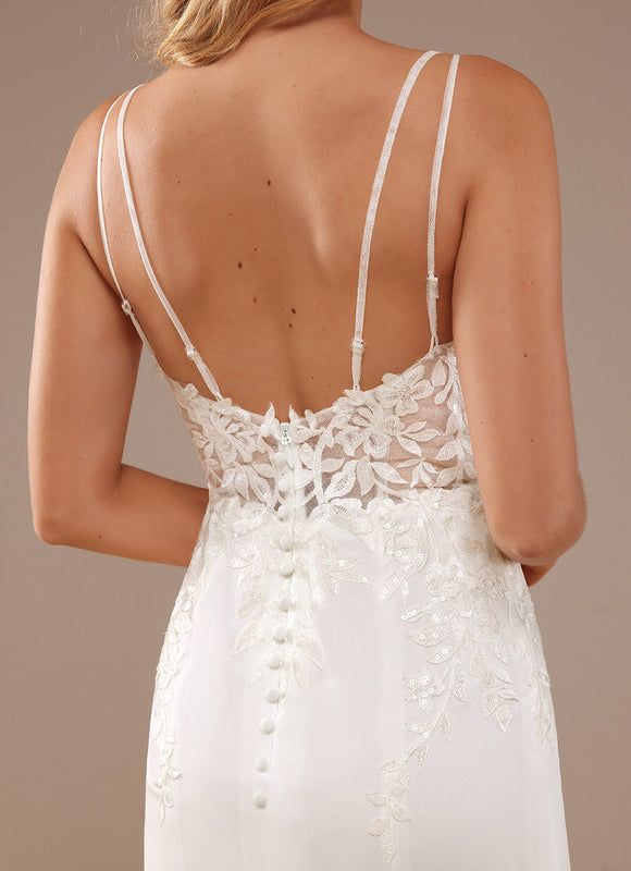 Robe De Mariée Moderne En Mousseline - gallery 1