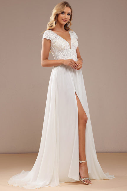 Robe De Mariée Fluide À Fente - gallery 5