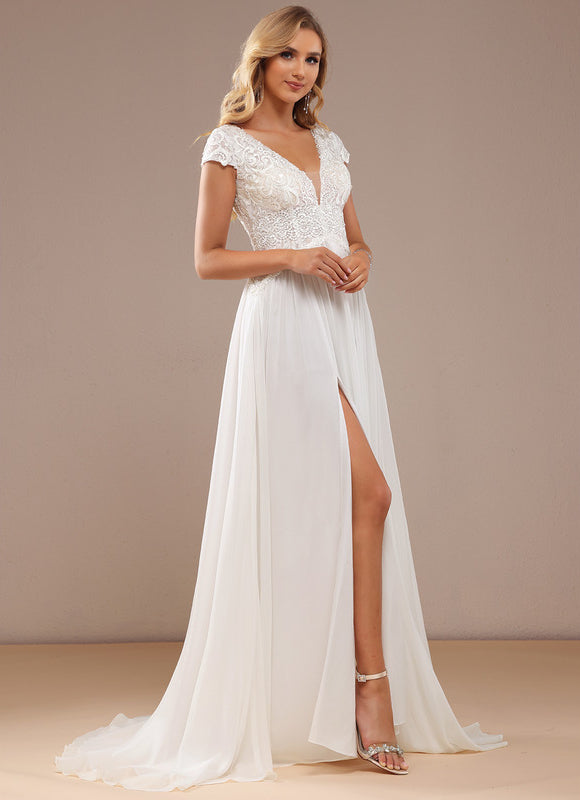 Robe De Mariée Fluide À Fente - gallery 5
