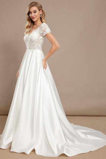 Robe Nuptiale Élégante À Manches Bouffantes - gallery 1