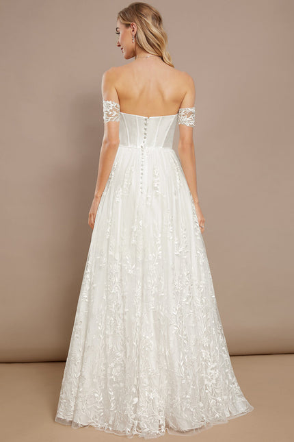 Robe Nuptiale Satinée À Manches Fleuries - gallery 5