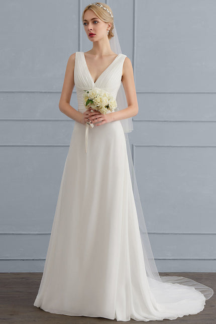 Robe Nuptiale Vaporeuse Élégante Col V