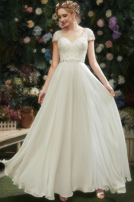 Robe Nuptiale Vaporeuse À Manches Courtes