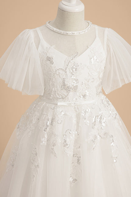 Robe Enfant Nuptiale En Tulle Fleuri - gallery 5