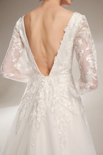 Robe Nuptiale Élégante À Manches Bouffantes - gallery 5