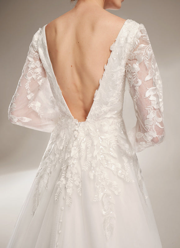 Robe Nuptiale Élégante À Manches Bouffantes - gallery 5