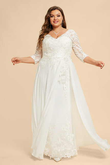 Robe Nuptiale Fluide À Manches En Dentelle - gallery 7