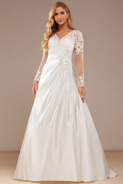 Robe Nuptiale Satinée À Manches Longues - gallery 4
