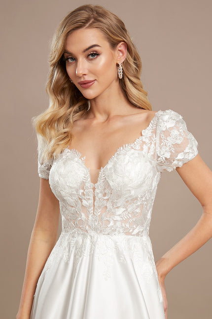 Robe Nuptiale Élégante À Manches Bouffantes - gallery 3