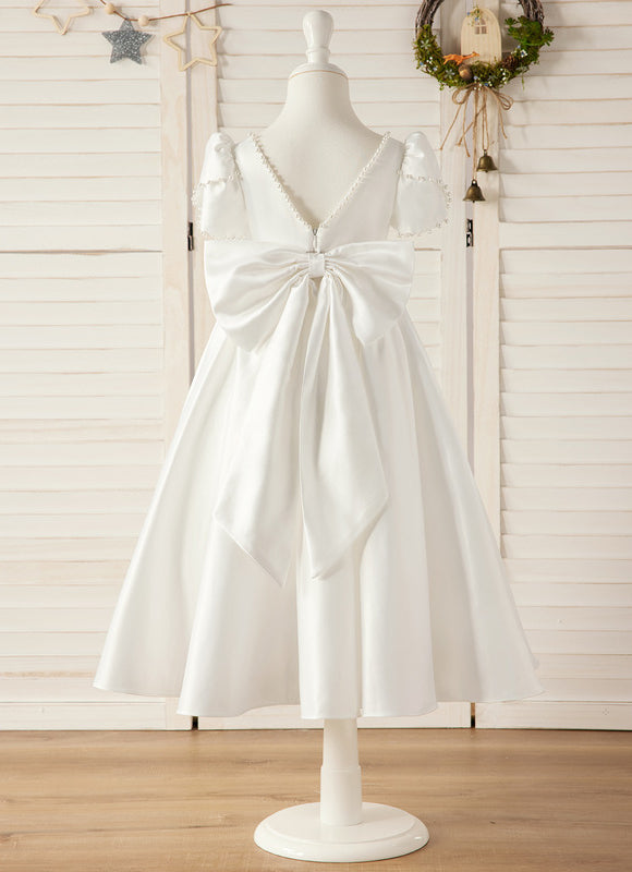 Robe Enfant Satinée Élégante Col Rond - gallery 3
