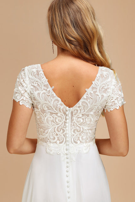 Robe Nuptiale Fluide À Manches Courtes - gallery 4