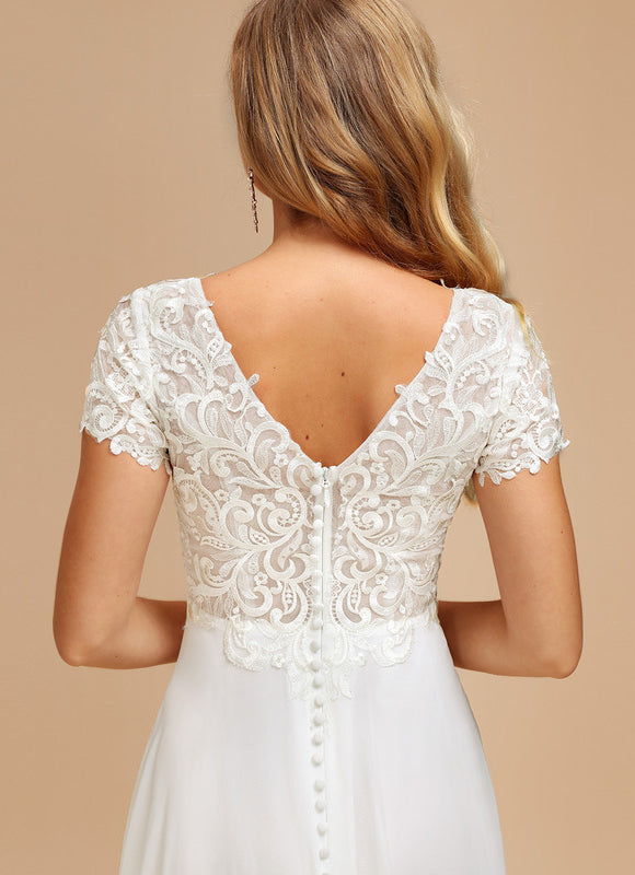 Robe Nuptiale Fluide À Manches Courtes - gallery 4