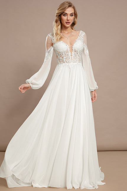Robe Nuptiale Élégante À Manches Bouffantes - gallery 2