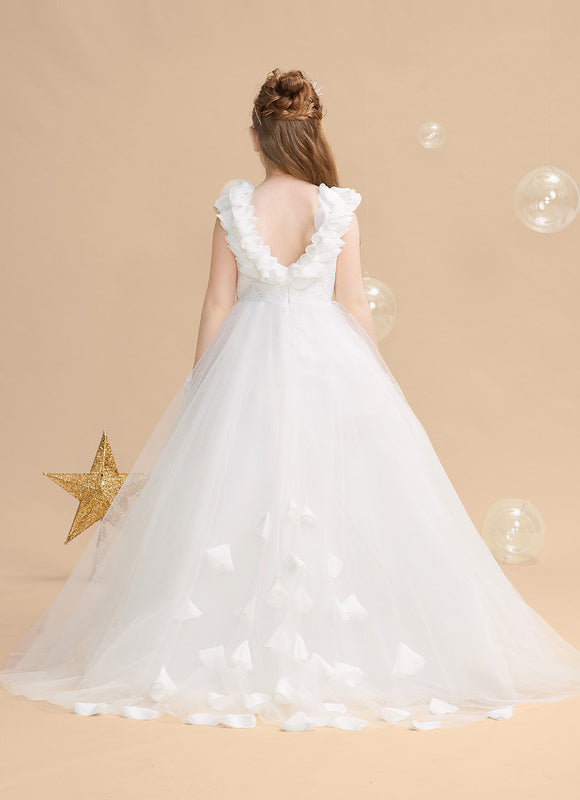 Robe Enfant Nuptiale À Volants Fleuris
